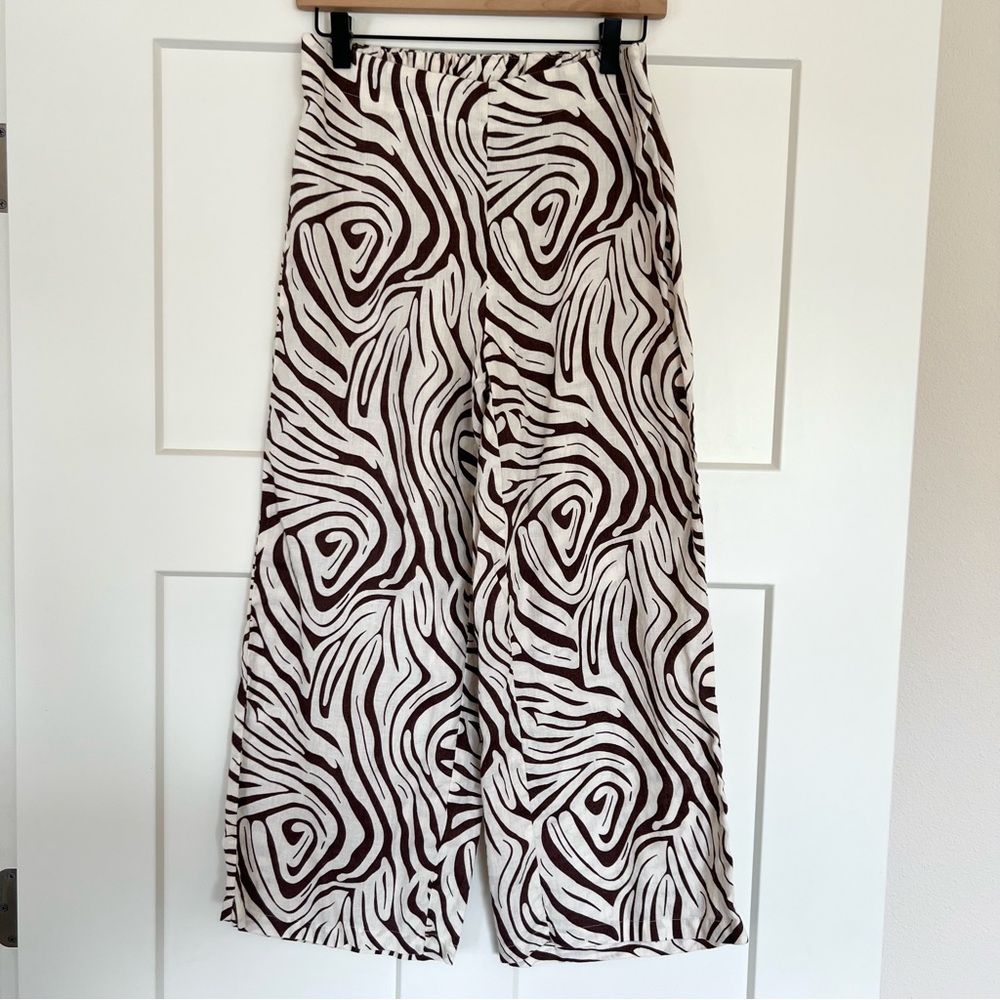 Tahari Wide-Leg Patterned Linen Pants